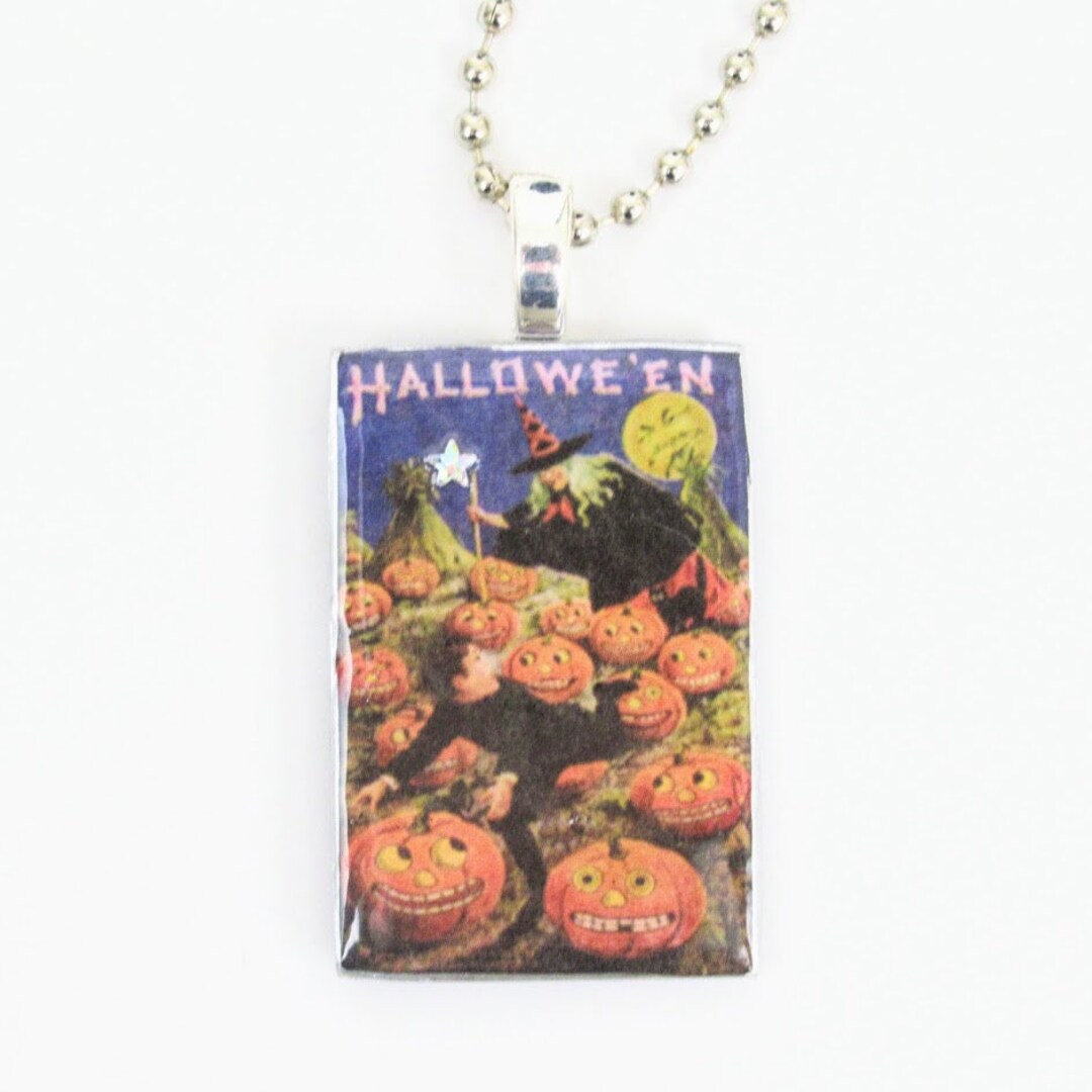 Halloween Witch Necklace Vintage Pendant Jack O Lantern Vintage ...