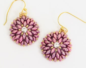 Purple dahlia earrings beaded flower earrings floral earrings purple and gold earrings lavender earrings