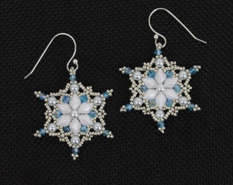 Beaded Snowflake earrings beaded earrings silver turquoise blue Christmas snowflake earrings secret santa gift crystal seed bead earrings