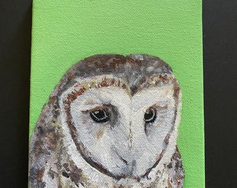Barn Owl, Original acrylic on 5"x7" canvas