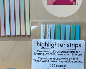 Tiras fluorescentes para patrones y gráficos en papel - Tejido, ganchillo, punto de cruz, reposicionables y reutilizables