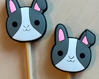 Knitting Needle Point Protectors, Stitch Stoppers, Knitting Notions - Bunny Rabbit Grey and White Animal Pets Cottagecore Stocking Stuffers