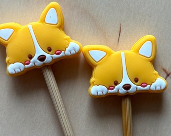 Knitting Needle Point Protectors, Knitting Needle Stoppers, Knitting Notions - Corgi Dog Cute Peeking Pet Gifts for Knitters