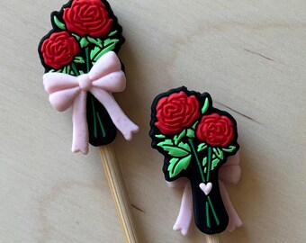 Knitting Needle Point Protectors, Knitting Needle Stoppers, Notions 3D Red Rose Flower Bouquet Pink Bow Valentine's Day Gifts for Knitters