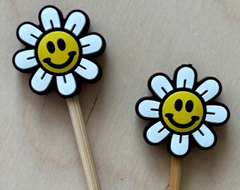 Knitting Needle Point Protectors Knitting Needle Stoppers Knitting Notions Daisy Retro Vintage 90s Smiley Face Flower Gifts for Knitters