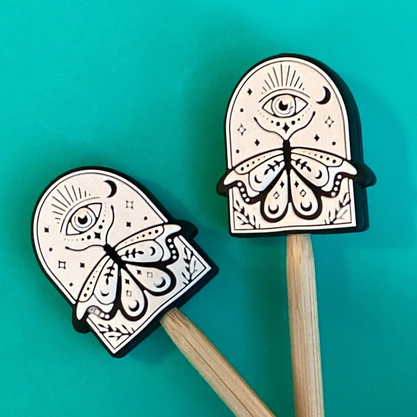 Knitting Needle Point Protectors, Knitting Needle Stoppers Knitting Notions Witchy Moth Moon Goth Halloween Gift for Knitters