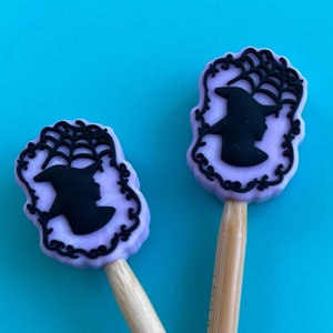 CLEARANCE Knitting Needle Point Protectors Stoppers Knitting Notions Halloween Witch Victorian Silhouette Funny Goth Gift for Knitters