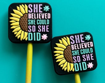 Knitting Needle Point Protectors, Knitting Needle Stoppers Knitting Notions Inspirational She Believed She Could Sunflower Gifts for Knitter