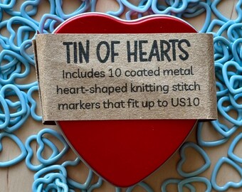 Heart Stitch Markers Tin Set - Knitting Notions - Unique Red Heart Coated Metal Snag Free Gifts for Knitters Fiber Yarn Sock Shawl