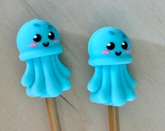 Knitting Needle Point Protectors, Stitch Stoppers, Jellyfish Sea Notions Kawaii Ocean Animals California Hawaii Gifts for Knitters