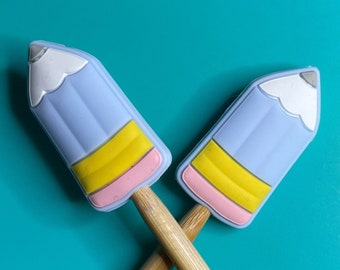 Knitting Needle Point Protectors, Knitting Needle Stoppers, Knitting Notions Kawaii Blue Pencil Writer Books Silicone Gift for Knitters