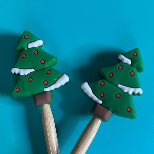 Knitting Needle Point Protectors, Knitting Needle Stoppers Knitting Notions Christmas Tree Pine Tree Snow Stocking Stuffer Gift for Knitters