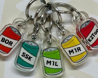 Helpful Soda Beer / Soda Cans Stitch Markers Knitting Crochet Notions Bright Retro Vintage Unique Fun Acrylic Silver Gifts for Knitters Yarn