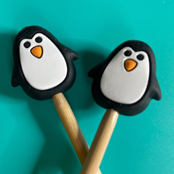 Knitting Needle Point Protectors, Knitting Needle Stoppers Knitting Notions Winter Penguin Christmas Stocking Stuffer Santa Silicone Gift