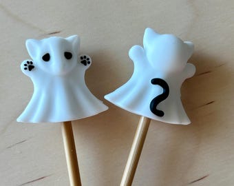 Protectores de punta de aguja para disfraz de fantasma de gato negro 3D, topes de puntada, accesorios de tejido, regalo gótico de Halloween para tejedores.