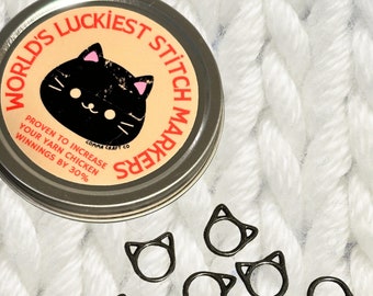 Black Cat Stitch Markers Tin - Notions - Closed Metal Gunmetal Stitch Markers - Project Bag Basics - Tools and Gifts for Knitters Cat Parent