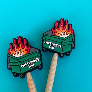 Knitting Needle Point Protectors, Knitting Needle Stoppers, Knitting Notions Funny Dumpster Fire Everything's Fine Meme Gifts for Knitters