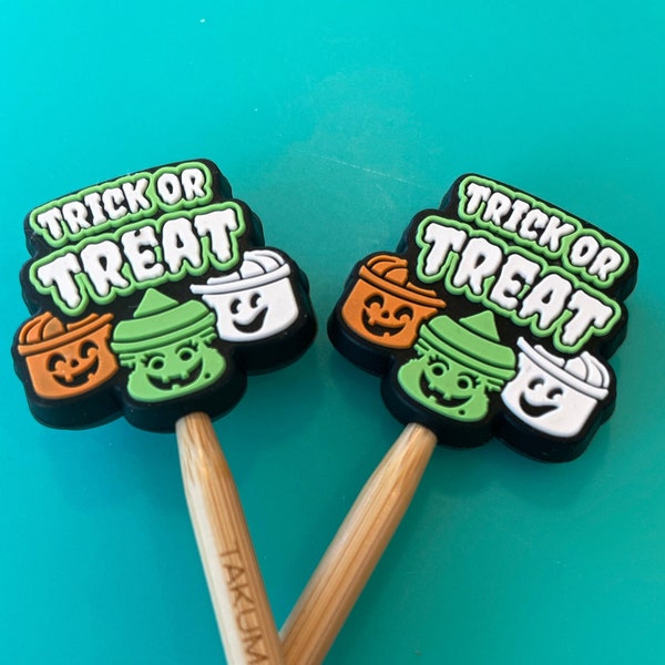 Knitting Needle Point Protectors, Knitting Needle Stoppers Knitting Notions Classic Halloween Trick or Treat Buckets Retro vintage 80s