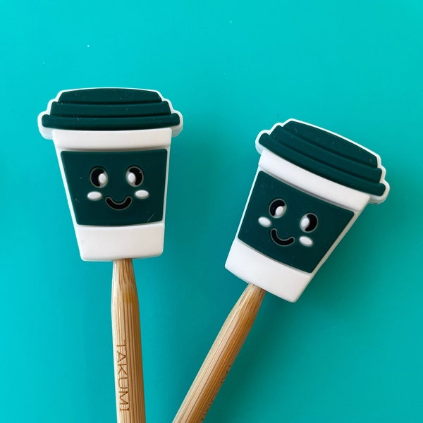 Knitting Needle Point Protectors, Knitting Needle Stoppers, Knitting Notions Kawaii Cute  Face Green Coffee Cup Drink Gifts for Knitters