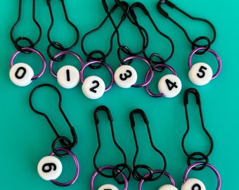 New colors!! 0-9 Number Stitch Markers - Knitting Crochet Bulb Marker Snag Free Removable Handmade Stocking Stuffers Gifts for Knitters Yarn