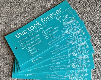 Set of 12 Gift Tag Labels for Handmade Items Knitting Sew Crochet Quilting Crafts Care Instructions Hand Wash Air Dry Writeable Customizable