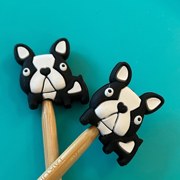 Knitting Needle Point Protectors, Knitting Needle Stoppers, Knitting Notions Bulldog Terrier Frenchie Dog Pet Cute Animal Gifts for Knitters