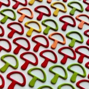 EXCLUSIVE Stitch Markers Set - Mushrooms Knitting Notions Bright Unique Coated Metal Snag Free Gifts for Knitters Fiber Yarn Sock Shawl