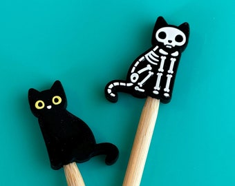 Knitting Needle Point Protectors, Knitting Needle Stoppers Knitting Notions Kawaii Halloween Black Cat Skeleton Animals Gift for Knitters
