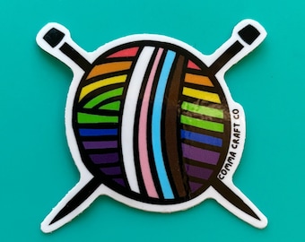 Vinyl Sticker - Intersectional Pride Queer Gay Lesbian Yarn Ball Knitting Crochet Weaving Laptop Sticker Bumper sticker Water Bottle Sticker