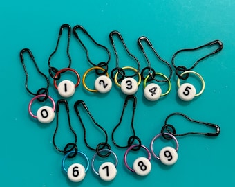 New colors!! 0-9 Number Stitch Markers - Knitting Crochet Bulb Marker Snag Free Removable Handmade Stocking Stuffers Gifts for Knitters Yarn