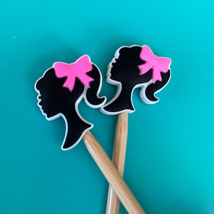 Knitting Needle Point Protectors Knitting Needle Stoppers Knitting Notions Pink Girly Doll Silhouette Gift for Knitters