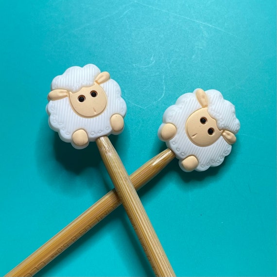 White Sheep Stitch Stoppers Knitting Needles Point Protectors