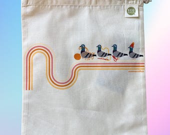 Bolsa de proyecto con cordón - Pigeon Makes a Hat (Tejido a dos agujas, ganchillo, tejido, hilado, costura, proyectos en curso, regalos de viaje para tejedores) Cottagecore