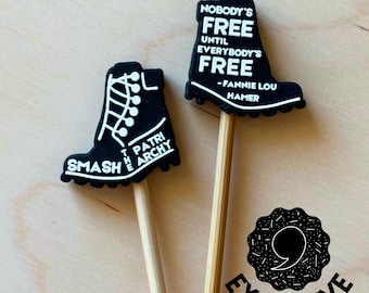 EXCLUSIVE Knitting Needle Point Protectors Stitch Stopper Smash the Patriarchy Black Boot Intersectional Feminism Pride Gift for Knitters v2
