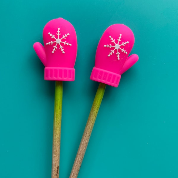 Knitting Needle Point Protectors, Knitting Needle Stoppers, Knitting Notions HOT PINK Mittens Gloves Snow Stocking Stuffer Gift for Knitters