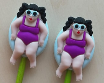 Summer Pool Girl Floatie - Knitting Needle Point Protectors, Stitch Stoppers Tools Notions Gift for Knitters