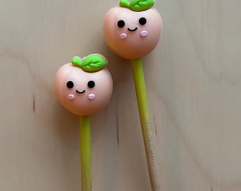 Knitting Needle Point Protectors, Knitting Needle Stoppers, Knitting Notions - Kawaii Cute Fruit Georgia Peach Emoji Summer Silicone Gifts