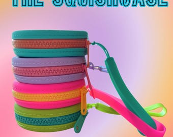 The Squishcase - Knitting Crochet Neon Unique Notions Case Mini Storage Bag Stitch markers, point protectors tools Sensory keychain wristlet