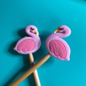 Knitting Needle Point Protectors, Knitting Needle Stoppers Knitting Notions Kawaii Flamingo Bird Zoo Animals Silicone Gift for Knitters