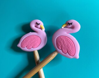 Knitting Needle Point Protectors, Knitting Needle Stoppers Knitting Notions Kawaii Flamingo Bird Zoo Animals Silicone Gift for Knitters