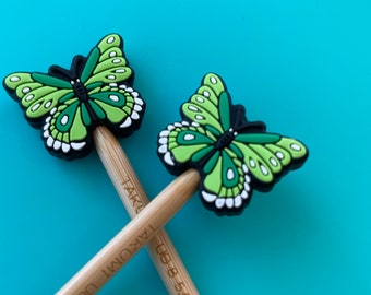 Knitting Needle Point Protectors, Knitting Needle Stoppers, Knitting Notions - Green Butterfly Mariposa Moth Nature Gifts for Knitters