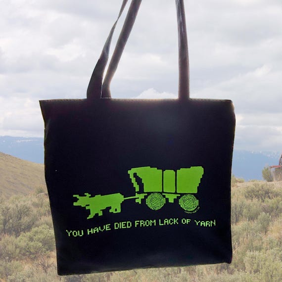 Knitting Tote Bag - Canvas Cotton Project Bag - Crochet Classic Video Game Pun Yarn Funny Knitter Storage Organization Notions Accessories