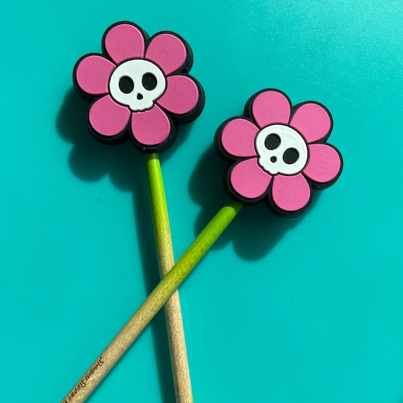 Knitting Needle Point Protectors, Knitting Needle Stoppers Knitting Notions  Kawaii Halloween Skull Hot Pink Daisy Goth Gift for Knitters