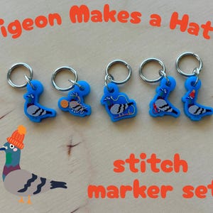 Pigeon Makes a Hat Stitch Marker Set – Knitting Crochet Notions, Recycled Acrylic Charms - Gifts for Knitters