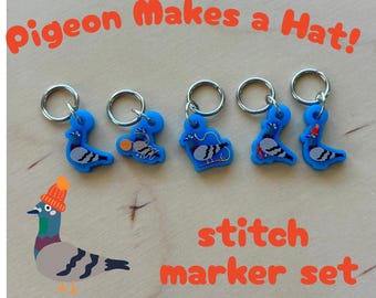 Pigeon Makes a Hat Stitch Marker Set – Knitting Crochet Notions, Recycled Acrylic Charms - Gifts for Knitters