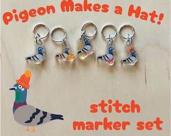 Juego de marcadores de puntos Pigeon Makes a Hat – Accesorios para tejer y hacer ganchillo, dijes de acrílico reciclado - Regalos para tejedores