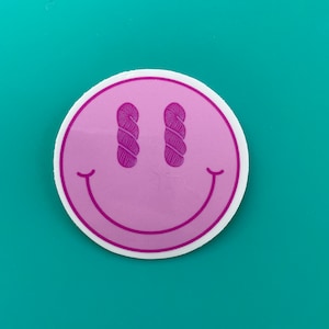 Vinyl Sticker - Pink Hank Happy Face Yarn - Crochet Knitting Weaving Spinning Crafts Laptop Sticker Bumper sticker Water Bottle Sticker