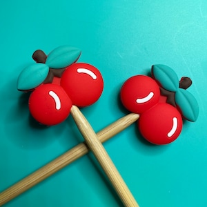 Knitting Needle Point Protectors, Knitting Needle Stoppers, Knitting Notions - Kawaii Cute Fruit Cherries Summer Silicone Gifts Cherry Pie