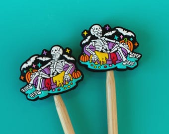 Skeleton Pool Floatie Knitting Needle Point Protectors – Halloween Summerween Stitch Stoppers