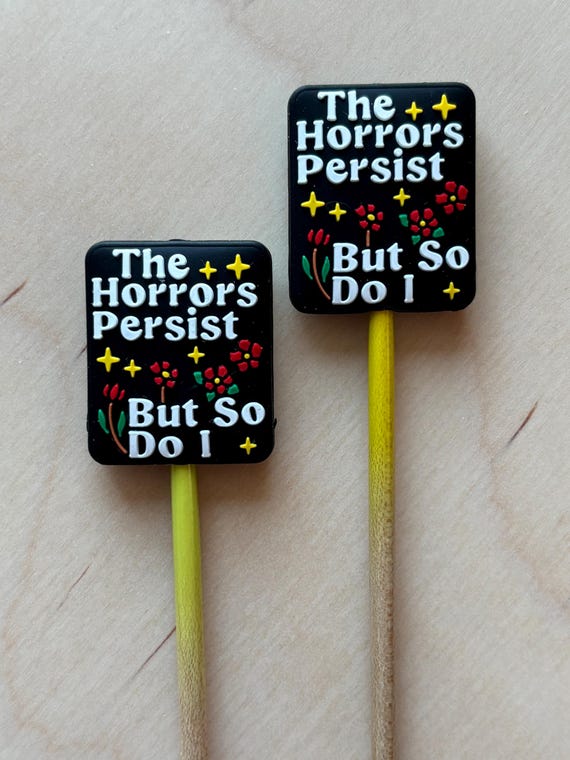Knitting Needle Point Protectors, Needle Stoppers Knitting Notions The Horrors Persist but So Do I Funny Dumpster Fire Gift for Knitters